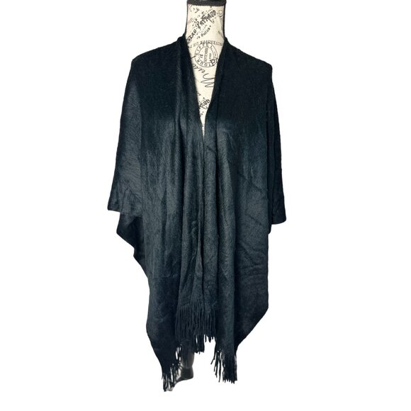 I.n.c. International Concepts Women's Fringe-Trim Wrap Sweater, Black, One Size - Picture 2 of 6